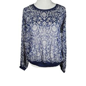 Mason &‎ Mackenzie Women's Sheer Blue Boho Long Sleeve TShirt NWT Medium
